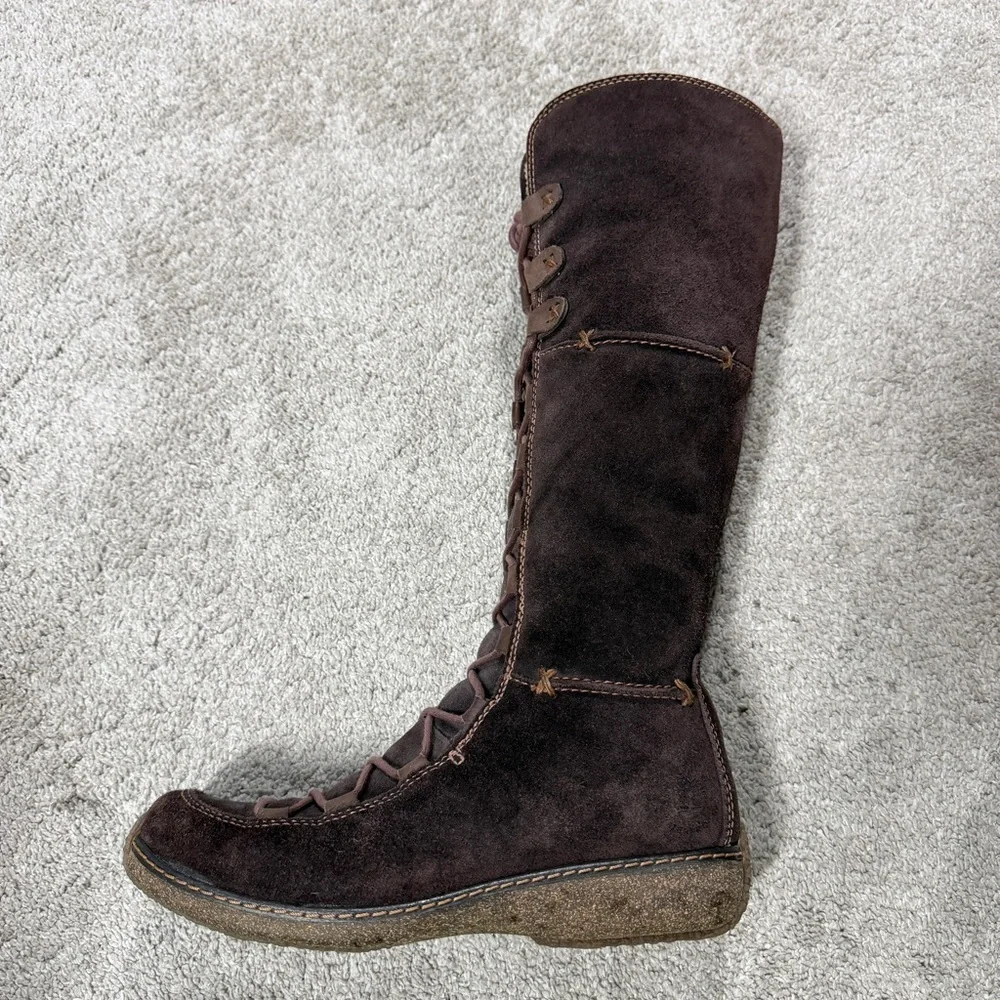 Timberland Y2K Moorland Hollace Tall Brown Suede Lace-Up Boots Sherpa Lined 7.5M